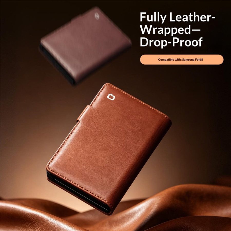 QIALINO For Samsung Galaxy Z Fold8 Case Oil-Waxed Genuine Leather Flip Stand Wallet Phone Cover