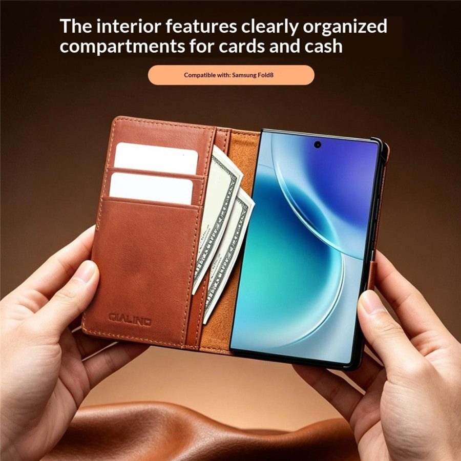 QIALINO For Samsung Galaxy Z Fold8 Case Oil-Waxed Genuine Leather Flip Stand Wallet Phone Cover