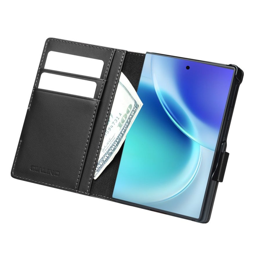 6601226300A-3 QIALINO For Samsung Galaxy Z Fold8 Case Matte Genuine Leather Flip Stand Wallet Phone Cover