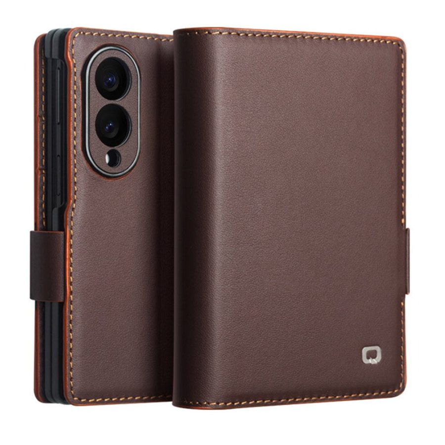 6601226300B-1 QIALINO For Samsung Galaxy Z Fold8 Case Matte Genuine Leather Flip Stand Wallet Phone Cover