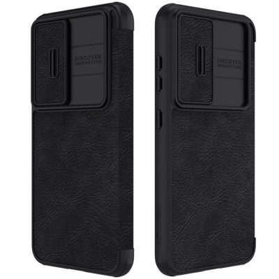 660126620A-1 NILLKIN Qin Pro Series for Samsung Galaxy S23+ PU Leather Phone Case Card Holder Folio Flip Cover with Slide Lens Protector