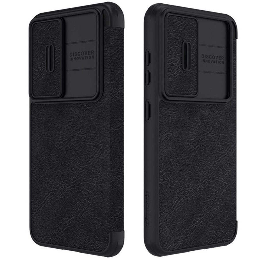 660126620A-1 NILLKIN Qin Pro Series for Samsung Galaxy S23+ PU Leather Phone Case Card Holder Folio Flip Cover with Slide Lens Protector