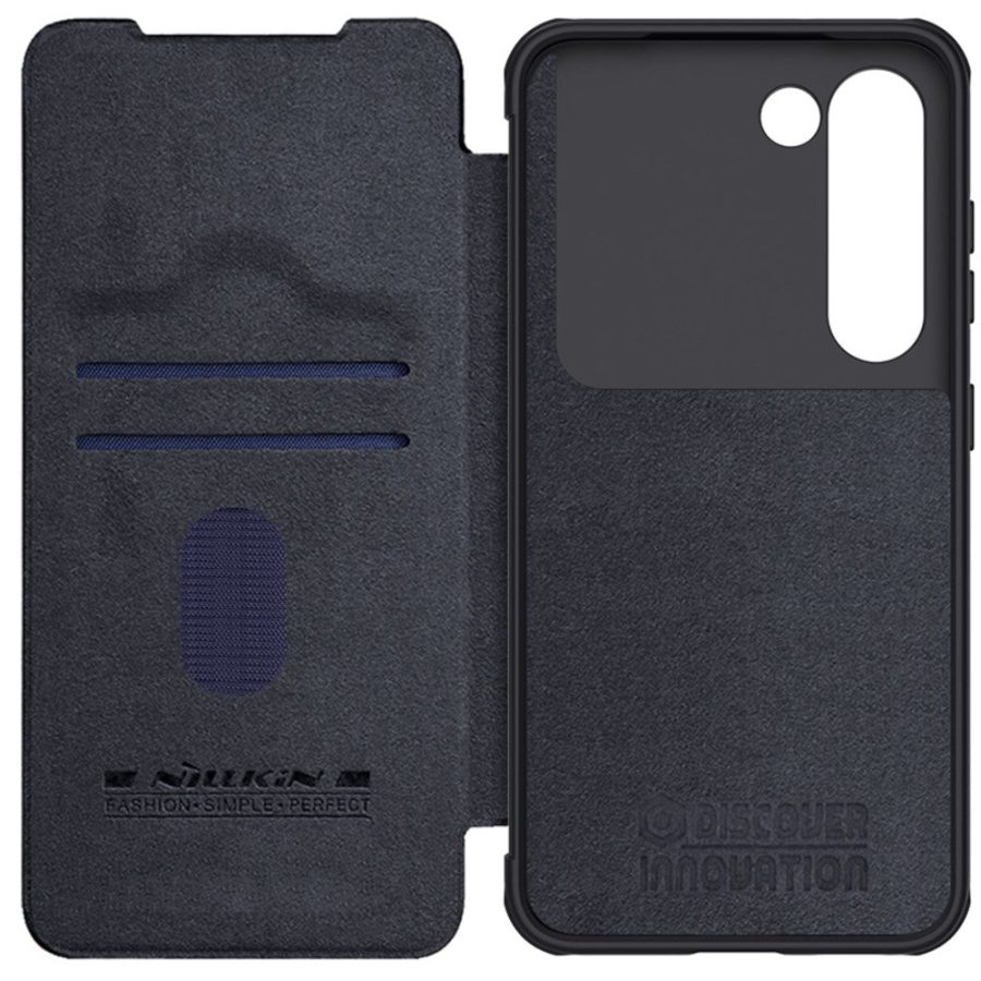660126620A-3 NILLKIN Qin Pro Series for Samsung Galaxy S23+ PU Leather Phone Case Card Holder Folio Flip Cover with Slide Lens Protector