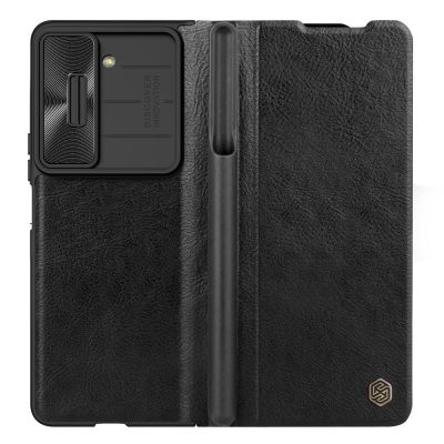 660148714A-1 NILLKIN Qin Pro Series for Samsung Galaxy Z Fold5 Case Vegan Leather Phone Cover with Pen Slot / Slide Camera Protection