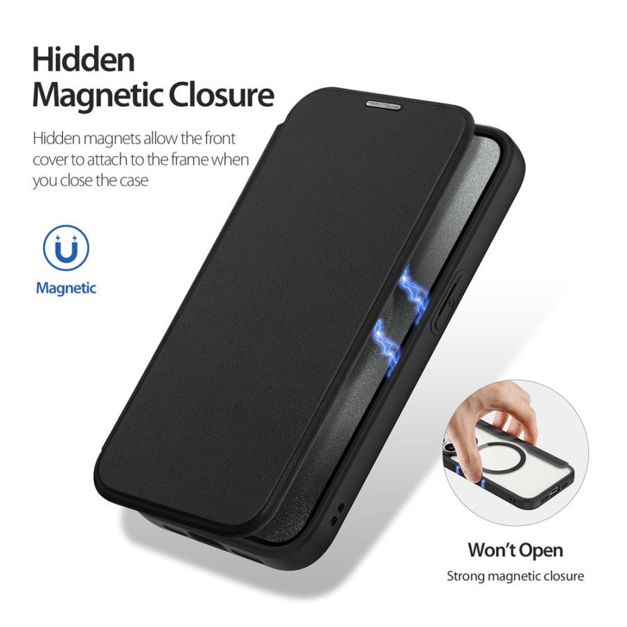 660150728A-7 DUX DUCIS Skin X Pro Series For iPhone 15 Pro Leather Case Flip Cover Compatible with MagSafe