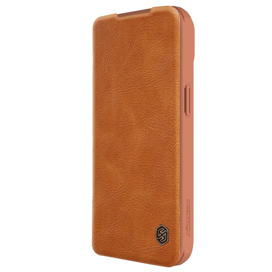 NILLKIN Qin Pro Series for iPhone 15 Plus Slide Camera Lid PU Leather Phone Case Protective Cover with Card Slot