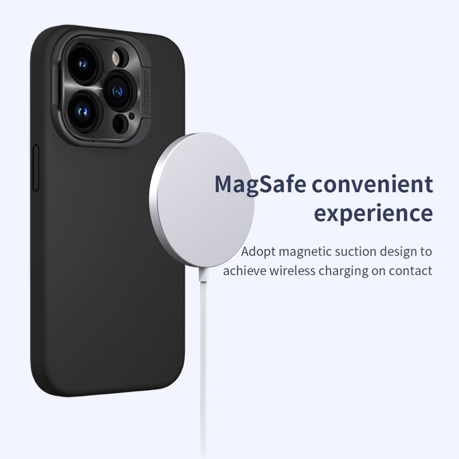 660154305A-4 NILLKIN Lenswing Magnetic Phone Case for iPhone 15 Pro Soft Silicone Camera Lens Frame Kickstand Cover