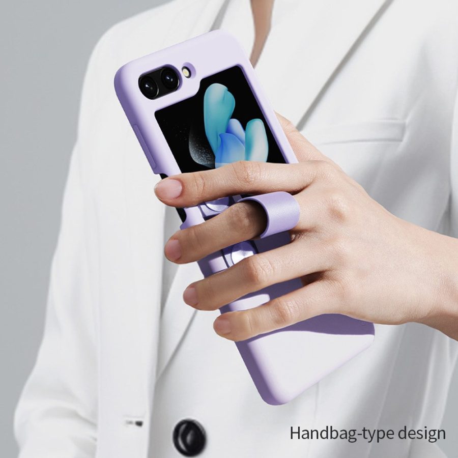660154306A-6 NILLKIN For Samsung Galaxy Z Flip5 Liquid Case Silicone Finger Strap Kickstand Protective Phone Cover