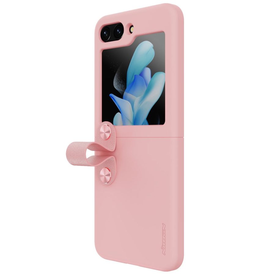 660154306A-7 NILLKIN For Samsung Galaxy Z Flip5 Liquid Case Silicone Finger Strap Kickstand Protective Phone Cover