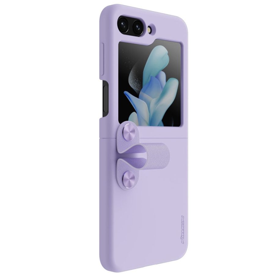 660154306C-1 NILLKIN For Samsung Galaxy Z Flip5 Liquid Case Silicone Finger Strap Kickstand Protective Phone Cover