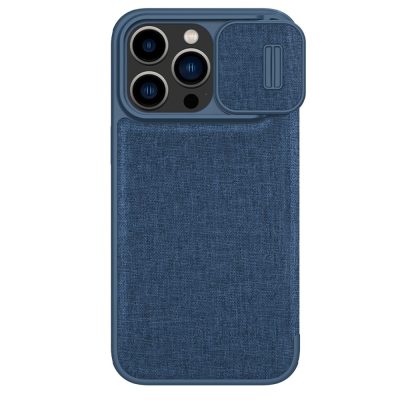 660159927B-1 NILLKIN Qin Pro Series for iPhone 15 Pro Shockproof Case Sliding Lens Cover PU Leather Phone Shell with Card Holder