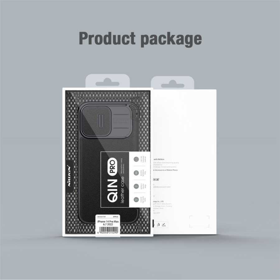 NILLKIN Qin Pro Series for iPhone 15 Pro Shockproof Case Sliding Lens Cover PU Leather Phone Shell with Card Holder