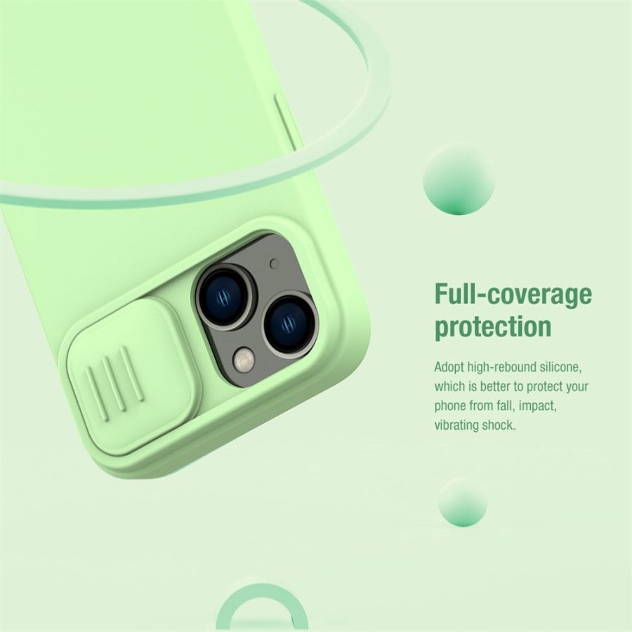 660159929A-5 NILLKIN For iPhone 15 Plus PC - Liquid Silicone Case Anti-scratch Phone Cover with Slide Camera Lid