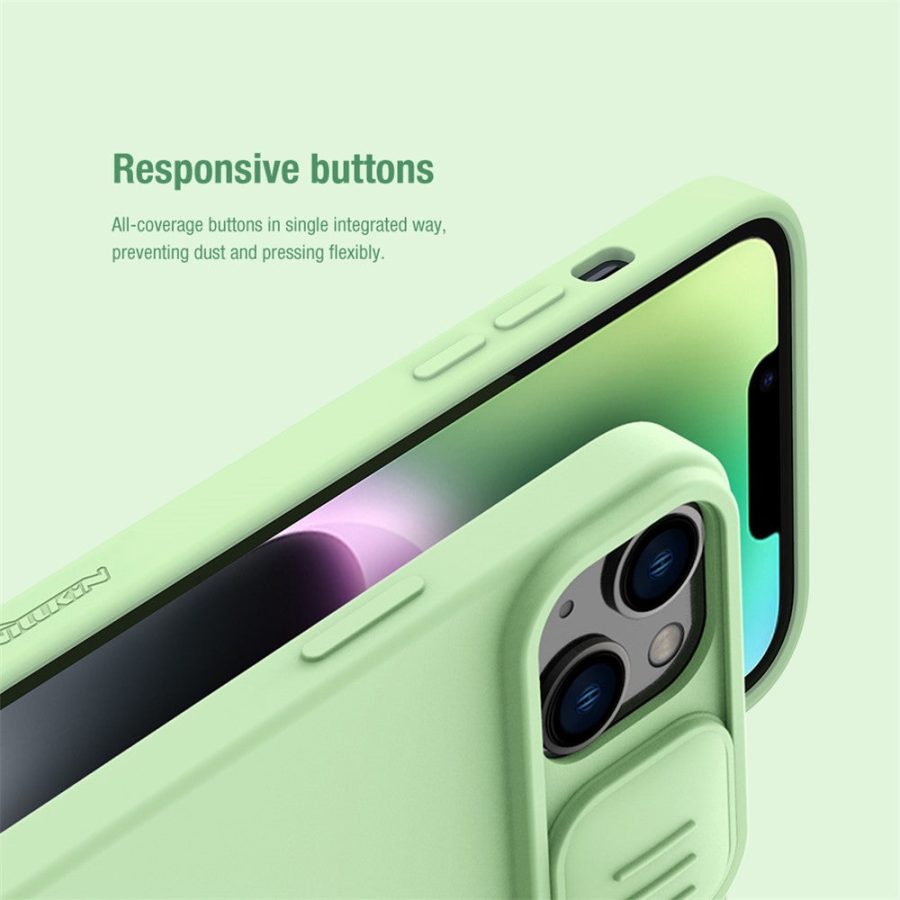 660159929A-6 NILLKIN For iPhone 15 Plus PC - Liquid Silicone Case Anti-scratch Phone Cover with Slide Camera Lid