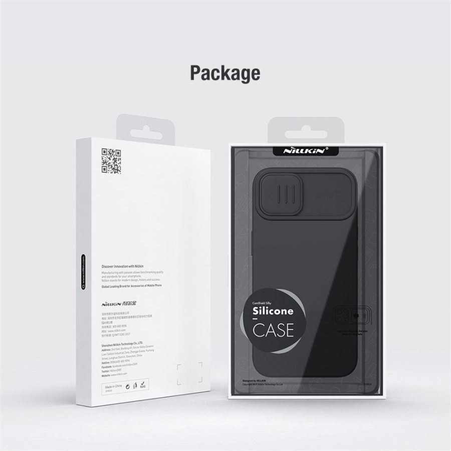 660159929A-7 NILLKIN For iPhone 15 Plus PC - Liquid Silicone Case Anti-scratch Phone Cover with Slide Camera Lid