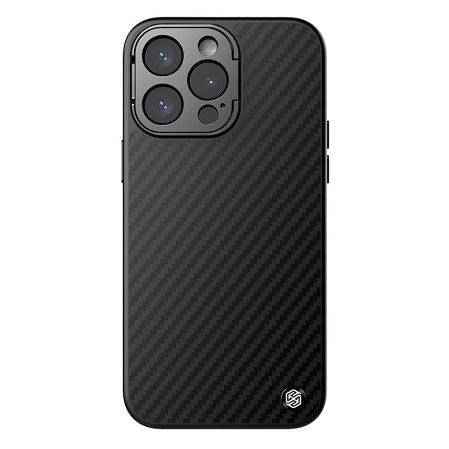 660159933A-1 NILLKIN Carboprof Phone Case for iPhone 15 Pro Camera Kickstand TPU - Aramid Fiber Cover Compatible with MagSafe