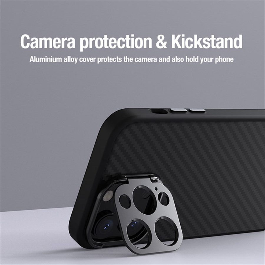 660159933A-3 NILLKIN Carboprof Phone Case for iPhone 15 Pro Camera Kickstand TPU - Aramid Fiber Cover Compatible with MagSafe