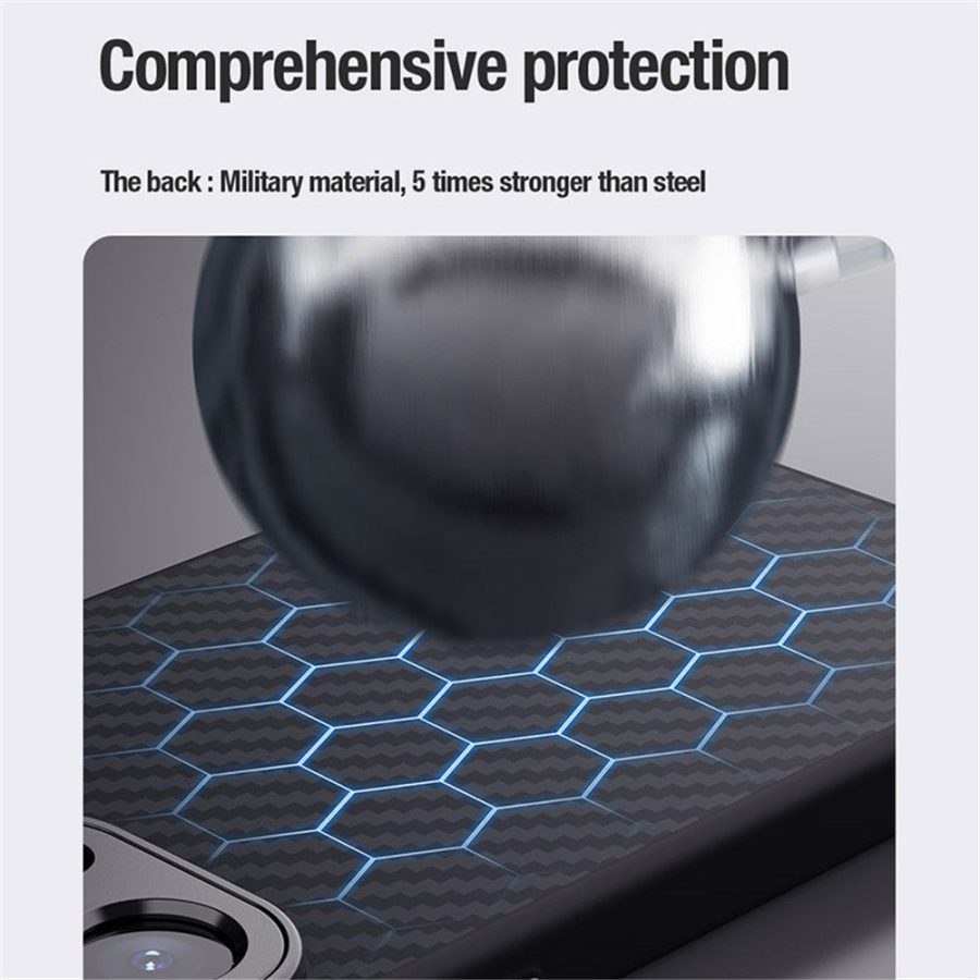660159933A-4 NILLKIN Carboprof Phone Case for iPhone 15 Pro Camera Kickstand TPU - Aramid Fiber Cover Compatible with MagSafe
