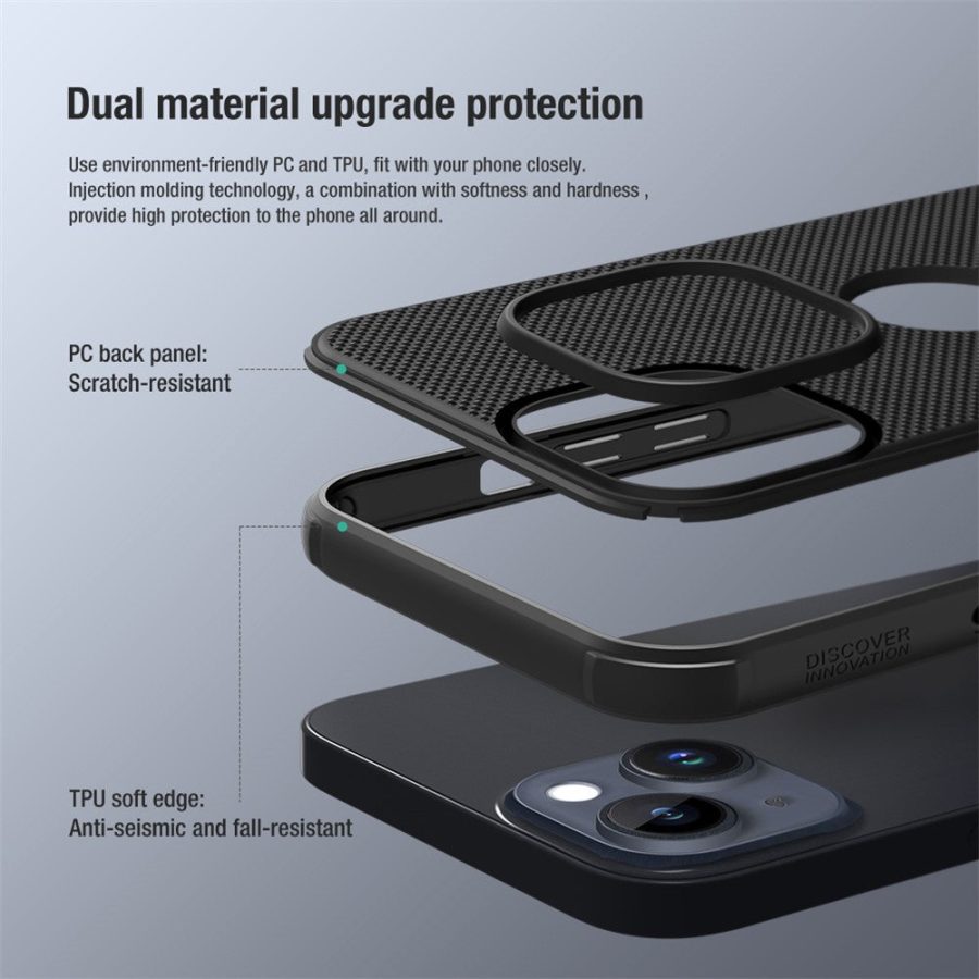 660161212A-6 NILLKIN Super Frosted Shield Pro for iPhone 15 Case Anti-scratch Matte PC Cover (Logo Hole Design)
