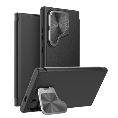 NILLKIN Qin Prop Series for Samsung Galaxy S24 Leather Case Lens Protection Kickstand Phone Cover