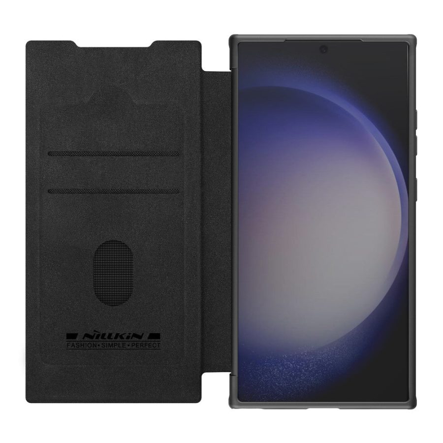 NILLKIN Qin Prop Series for Samsung Galaxy S24 Leather Case Lens Protection Kickstand Phone Cover