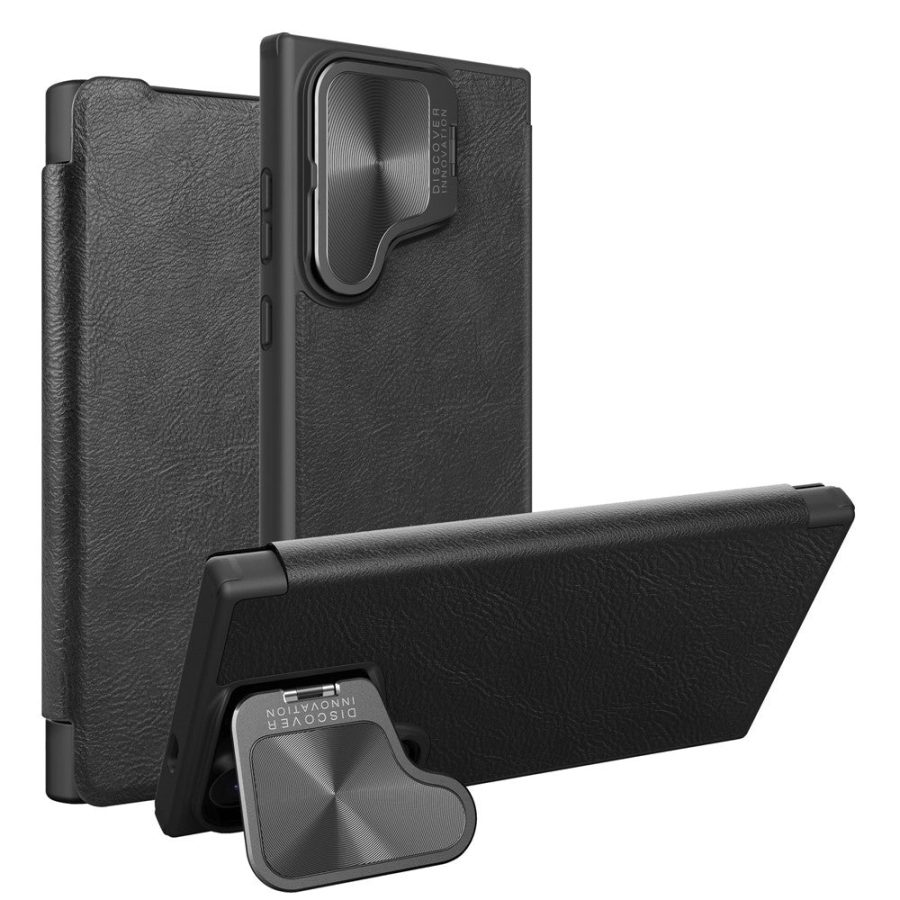 NILLKIN Qin Prop Series for Samsung Galaxy S24 Leather Case Lens Protection Kickstand Phone Cover