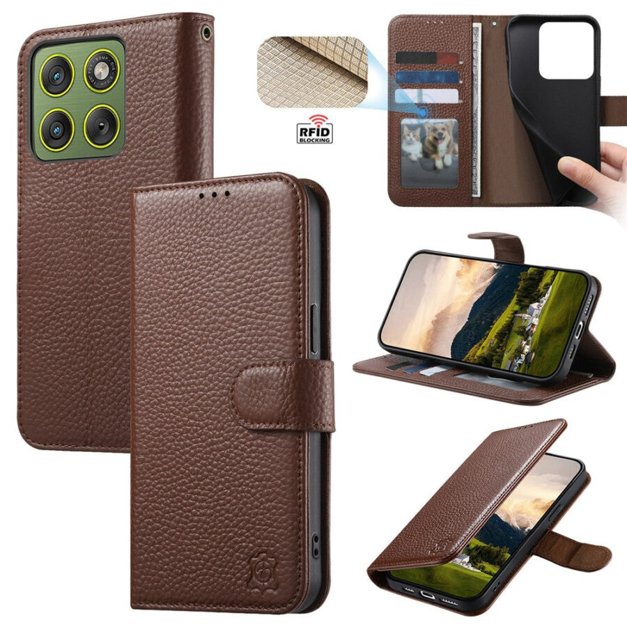 6601237923C-1_463d4064-21a5-47bf-9605-ebfc597ea743 Split Leather Flip Cover For Motorola Edge 60 / Edge 60 Fusion Case RFID Blocking Wallet with Magnetic Clasp