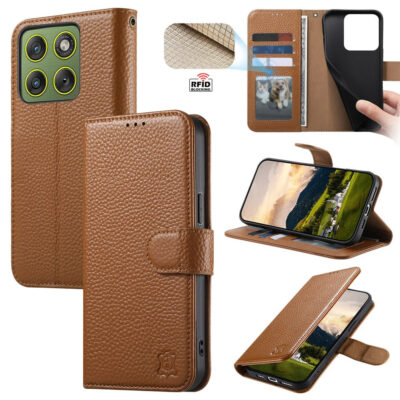 6601237925A-1 Split Leather Flip Cover For Motorola Edge 60 Pro Case RFID Blocking Wallet with Magnetic Clasp