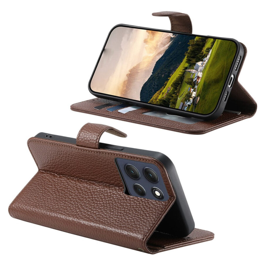 6601237926A-2 Split Leather Flip Cover For Motorola Moto G67 Power / Moto G57 Power Case RFID Blocking Wallet with Magnetic Clasp