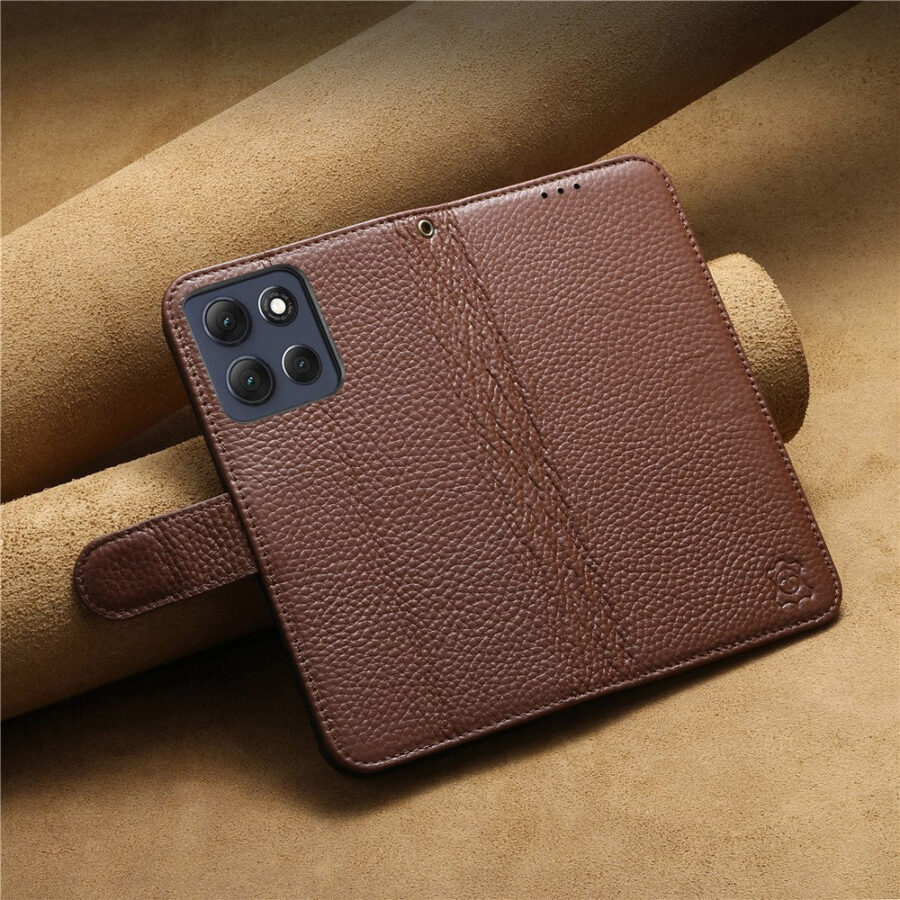 6601237926A-7 Split Leather Flip Cover For Motorola Moto G67 Power / Moto G57 Power Case RFID Blocking Wallet with Magnetic Clasp