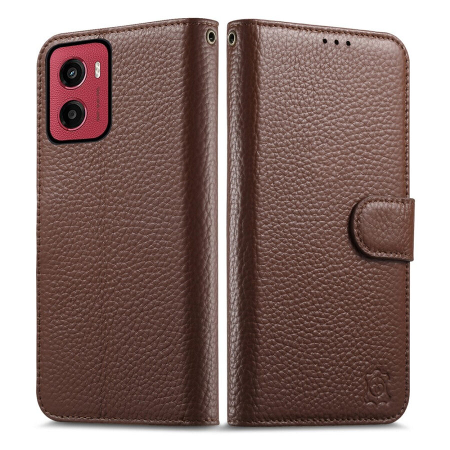 6601237928C-5 Split Leather Flip Cover For Motorola Moto G06 / Moto G06 Power Case RFID Blocking Wallet with Magnetic Clasp