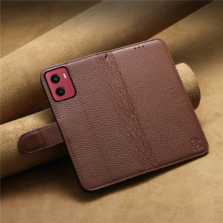 6601237928C-8 Split Leather Flip Cover For Motorola Moto G06 / Moto G06 Power Case RFID Blocking Wallet with Magnetic Clasp