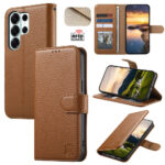 Split Leather Flip Cover For Samsung Galaxy S25 Ultra Case RFID Blocking Wallet with Magnetic Clasp