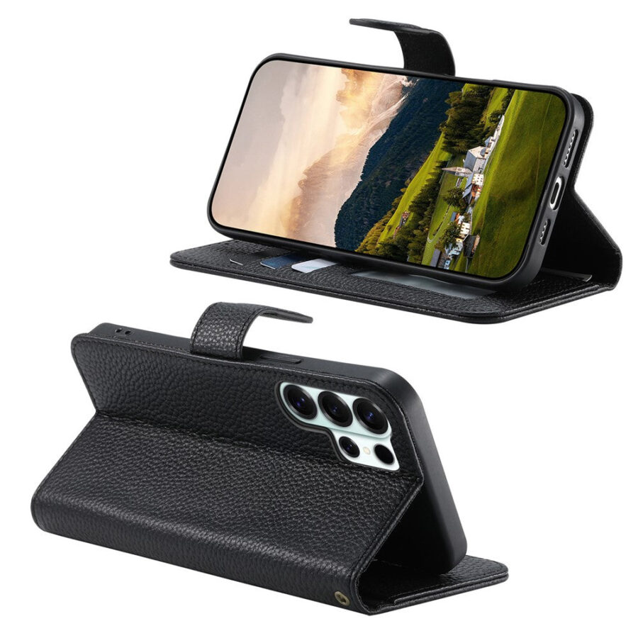 Split Leather Flip Cover For Samsung Galaxy S25 Ultra Case RFID Blocking Wallet with Magnetic Clasp