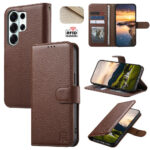 Split Leather Flip Cover For Samsung Galaxy S25 Ultra Case RFID Blocking Wallet with Magnetic Clasp