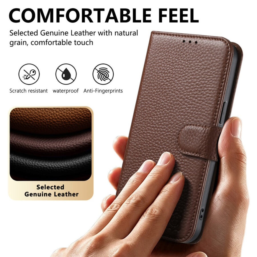 6601237945B-10 Split Leather Flip Cover For Google Pixel 11 Pro / Pixel 11 Case RFID Blocking Wallet with Magnetic Clasp