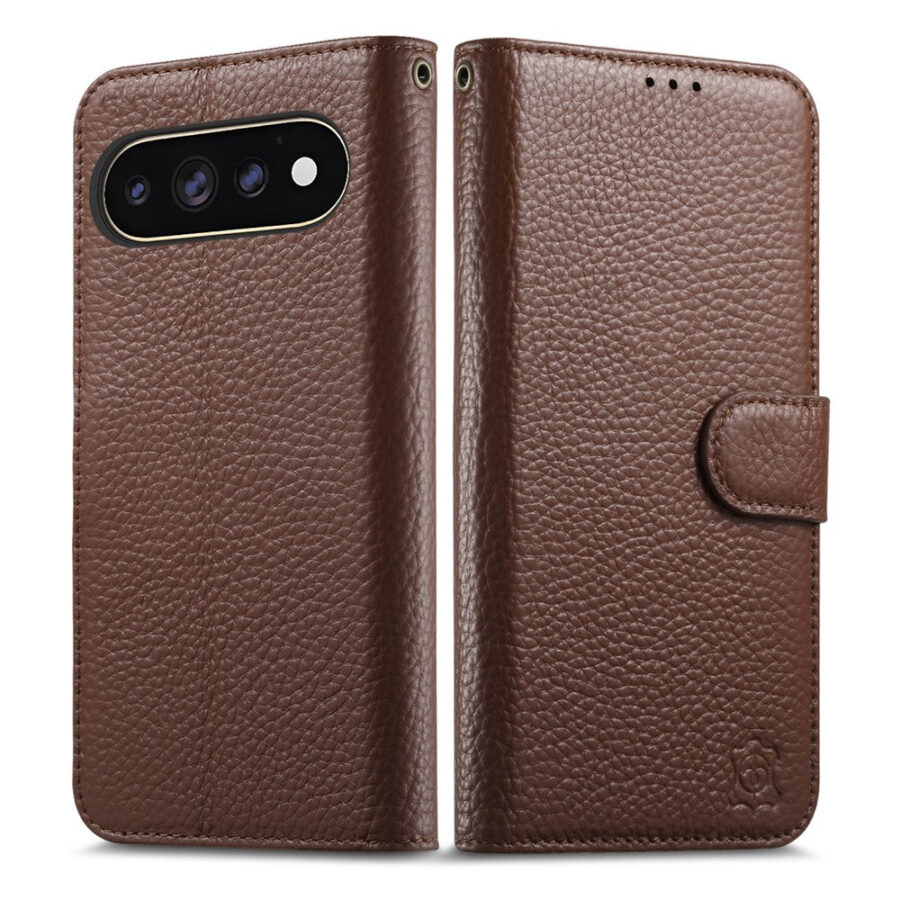 6601237945B-15 Split Leather Flip Cover For Google Pixel 11 Pro / Pixel 11 Case RFID Blocking Wallet with Magnetic Clasp