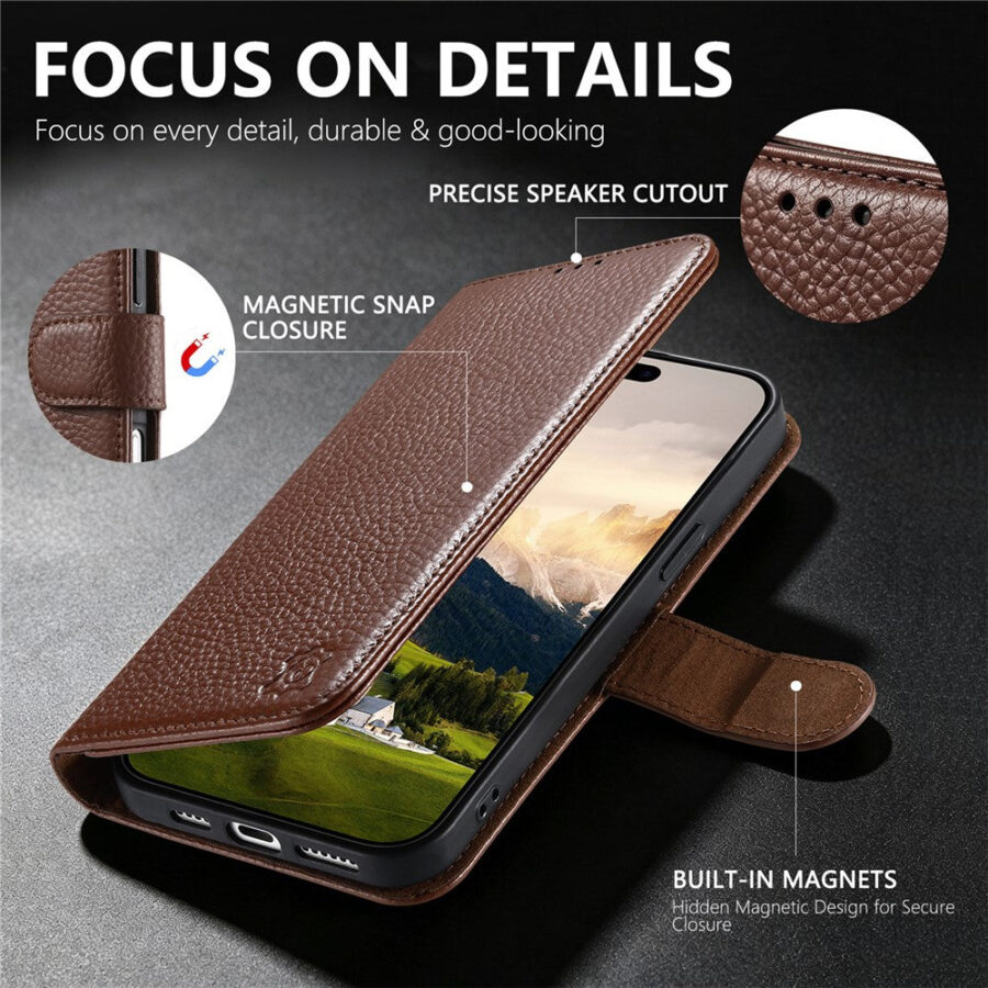 Split Leather Flip Cover For Google Pixel 10 Pro XL / Pixel 9 Pro XL Case RFID Blocking Wallet with Magnetic Clasp
