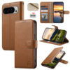 Split Leather Flip Cover For Google Pixel 10 Pro XL / Pixel 9 Pro XL Case RFID Blocking Wallet with Magnetic Clasp