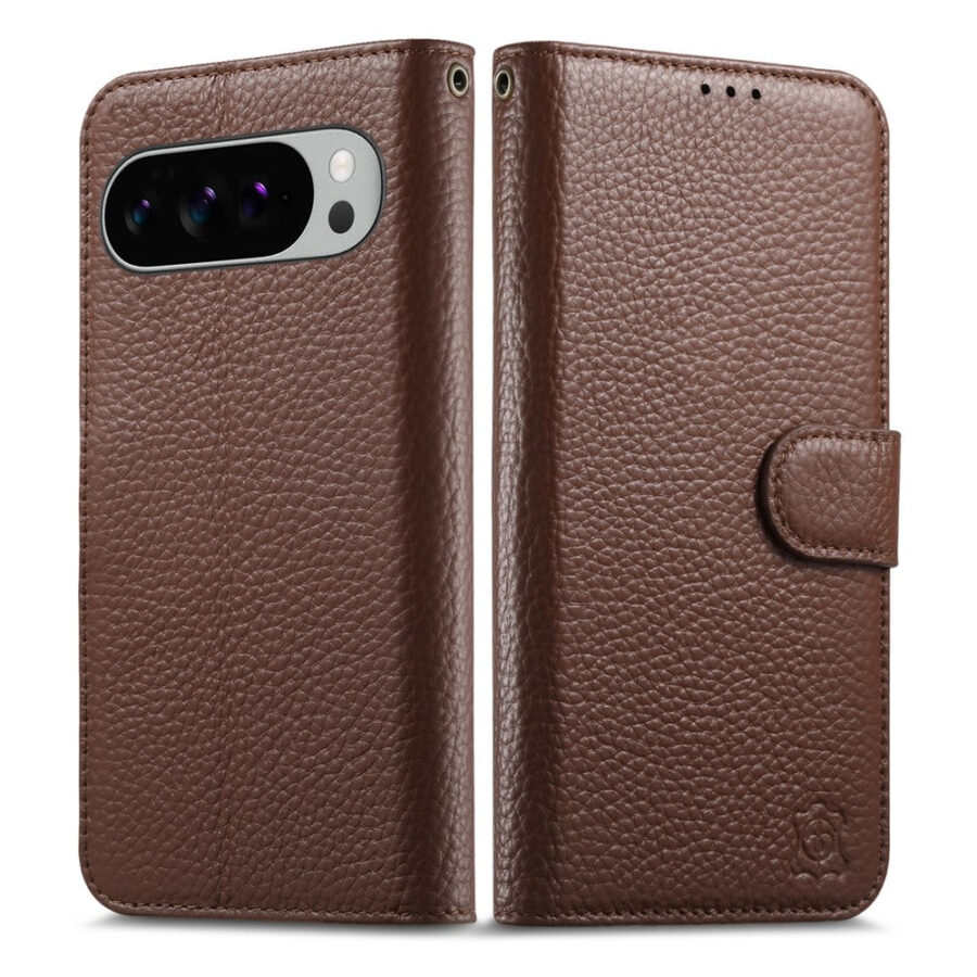 6601237948B-15 Split Leather Flip Cover For Google Pixel 10 / Pixel 10 Pro / Pixel 9 / Pixel 9 Pro Case RFID Blocking Wallet with Magnetic Clasp