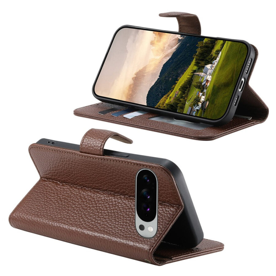 6601237948B-2 Split Leather Flip Cover For Google Pixel 10 / Pixel 10 Pro / Pixel 9 / Pixel 9 Pro Case RFID Blocking Wallet with Magnetic Clasp
