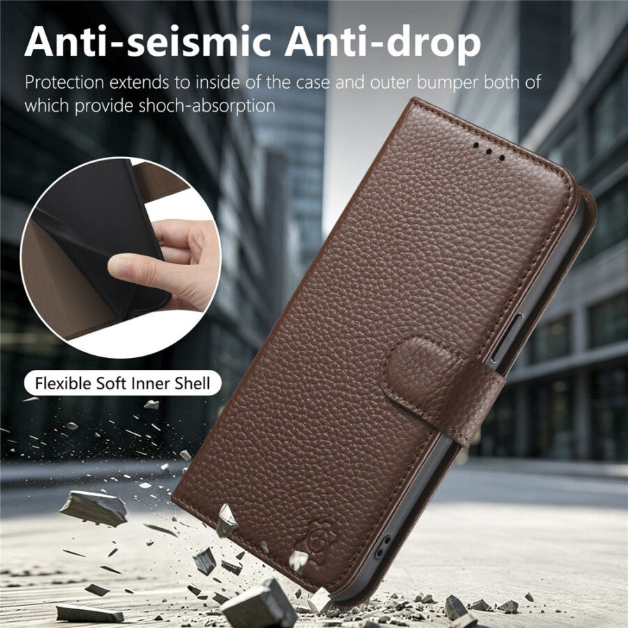 6601237948B-6 Split Leather Flip Cover For Google Pixel 10 / Pixel 10 Pro / Pixel 9 / Pixel 9 Pro Case RFID Blocking Wallet with Magnetic Clasp