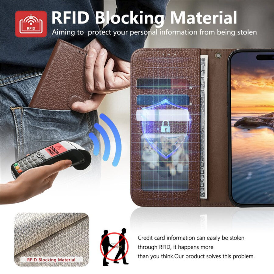 6601237948B-8 Split Leather Flip Cover For Google Pixel 10 / Pixel 10 Pro / Pixel 9 / Pixel 9 Pro Case RFID Blocking Wallet with Magnetic Clasp