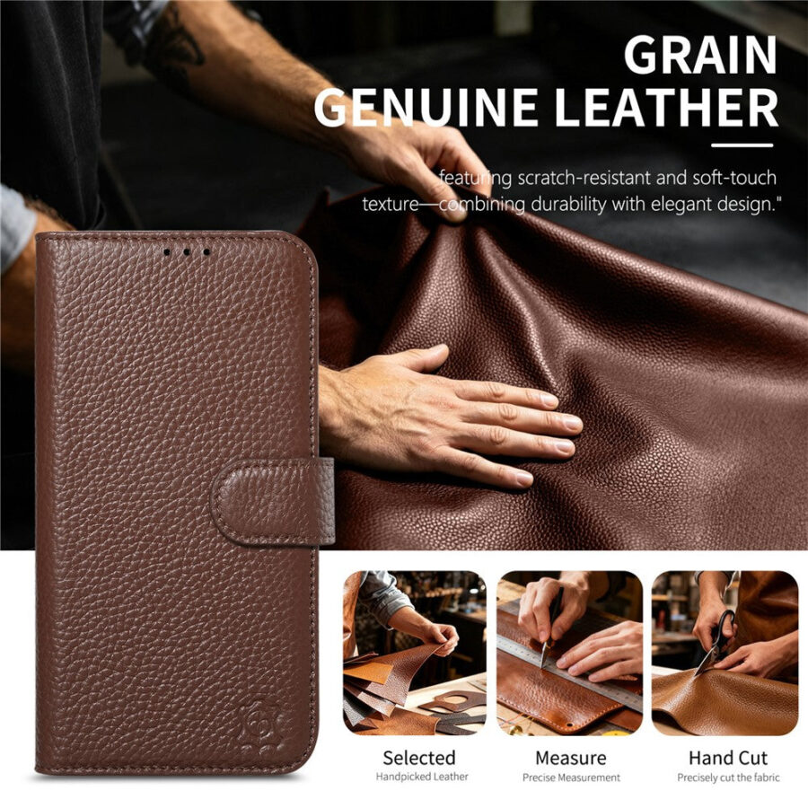 6601237948B-9 Split Leather Flip Cover For Google Pixel 10 / Pixel 10 Pro / Pixel 9 / Pixel 9 Pro Case RFID Blocking Wallet with Magnetic Clasp