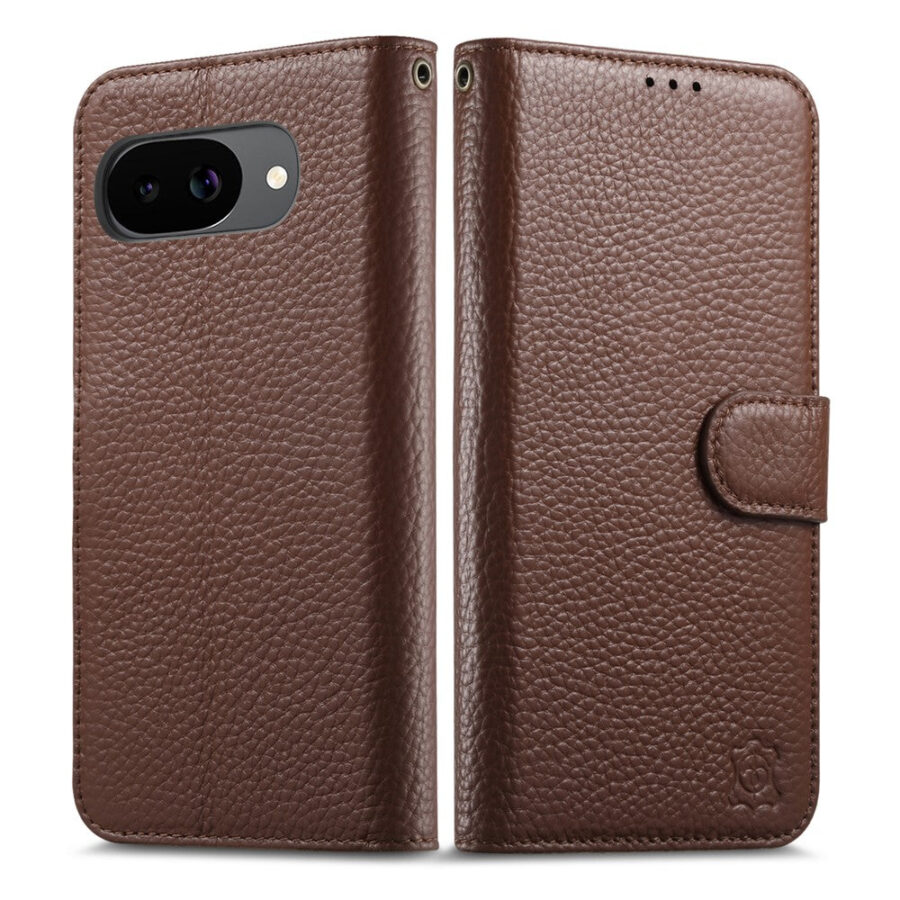 6601237949B-15 Split Leather Flip Cover For Google Pixel 10A Case RFID Blocking Wallet with Magnetic Clasp