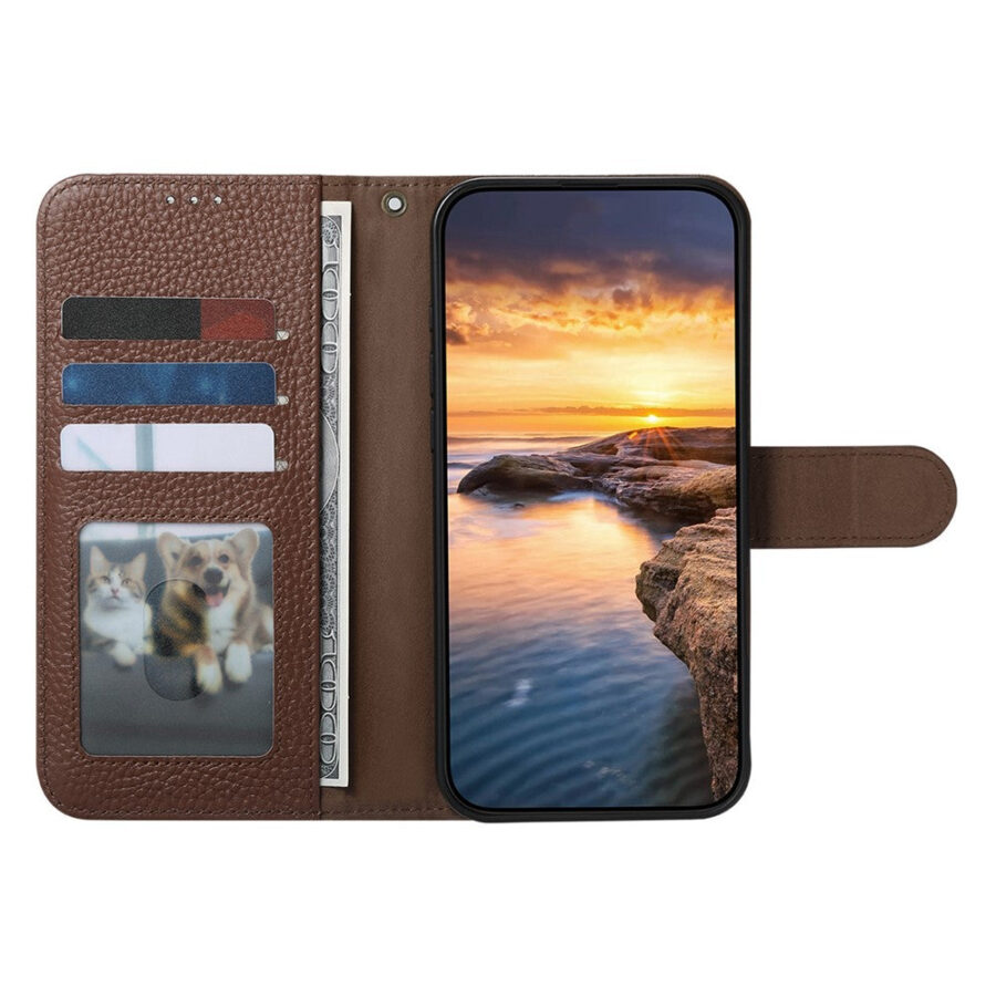 6601237949B-3 Split Leather Flip Cover For Google Pixel 10A Case RFID Blocking Wallet with Magnetic Clasp