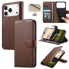 6601237962A-1 Split Leather Flip Cover For iPhone 18 Pro Max / iPhone 17 Pro Max Case RFID Blocking Wallet with Magnetic Clasp
