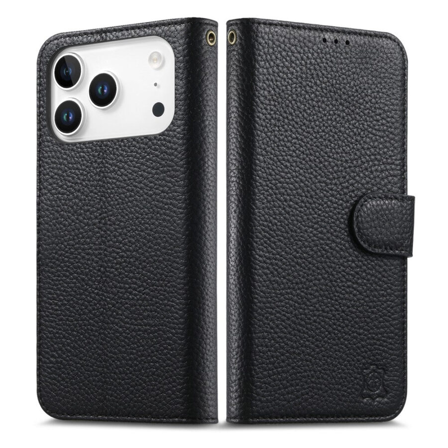 6601237962C-6 Split Leather Flip Cover For iPhone 18 Pro Max / iPhone 17 Pro Max Case RFID Blocking Wallet with Magnetic Clasp
