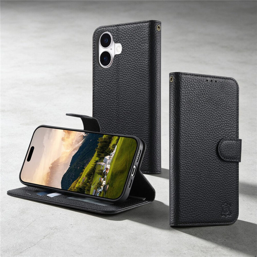 6601237964B-5 Split Leather Flip Cover For iPhone 17 Case RFID Blocking Wallet with Magnetic Clasp