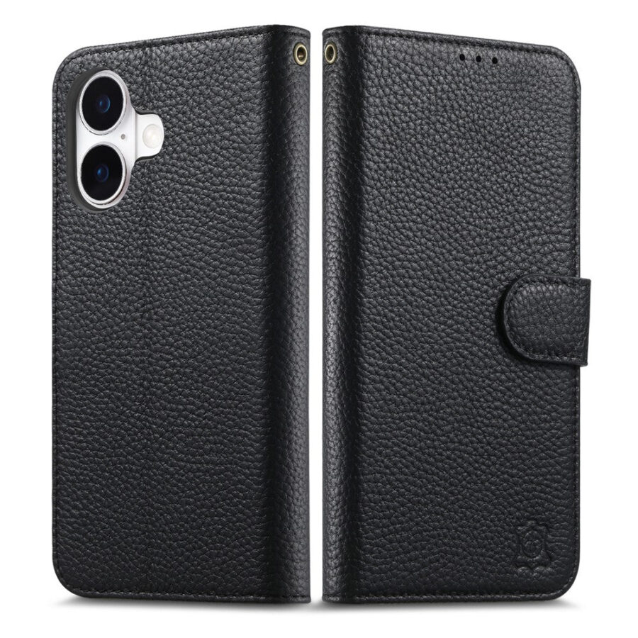 6601237964B-6 Split Leather Flip Cover For iPhone 17 Case RFID Blocking Wallet with Magnetic Clasp